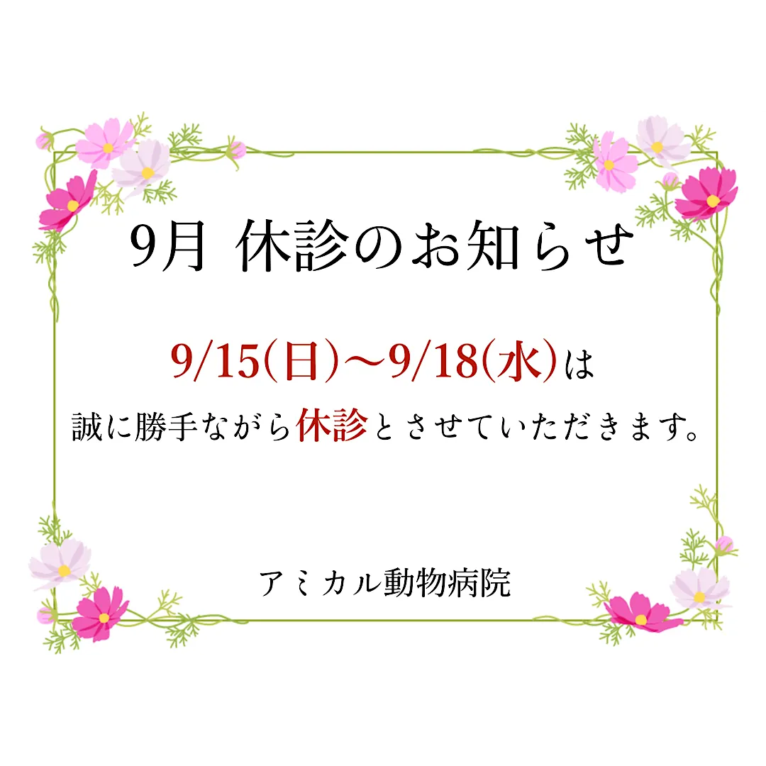 🍇 9/15(日)〜18(水) 秋休みのお知らせ 🎃